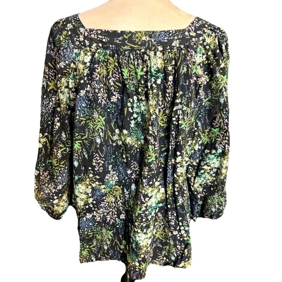 Lauren Conrad Size L Whimsical Peasant Boho Floral Print Square Neck Blouse - Picture 5 of 9